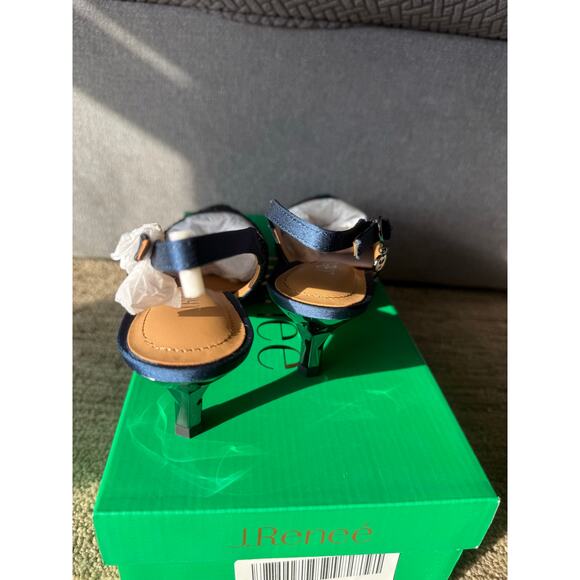 New J.Renee Ferryanne 7.5 Navy‎ Satin Rhinestones Slingback Kitten Heel - Picture 7 of 8